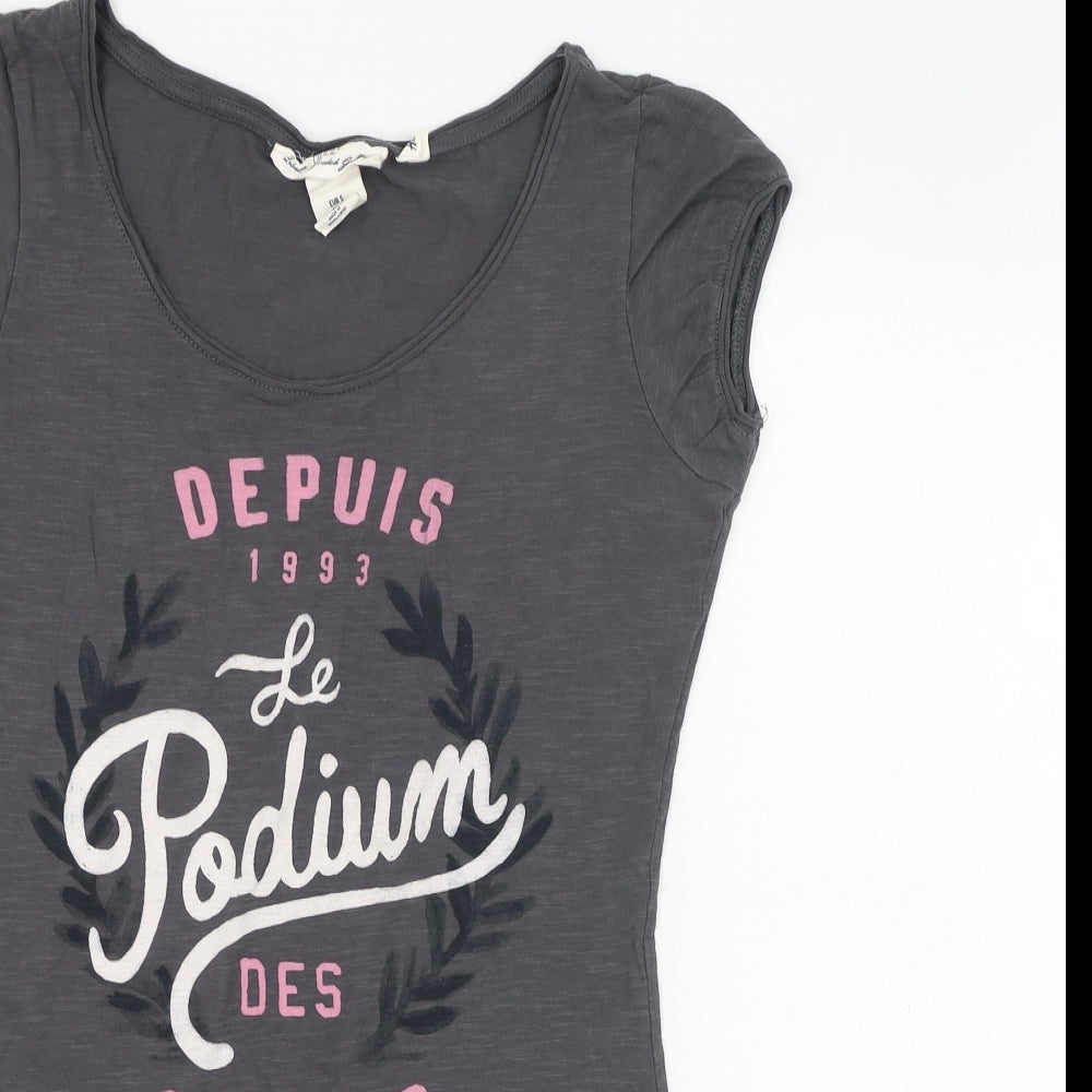 H&M Womens Grey  Cotton Basic T-Shirt Size S Round Neck