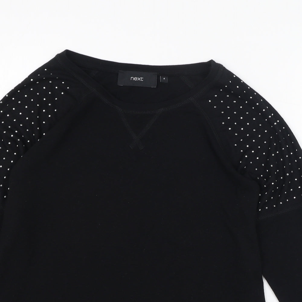 NEXT Womens Black  Polyester Basic T-Shirt Size 6 Round Neck