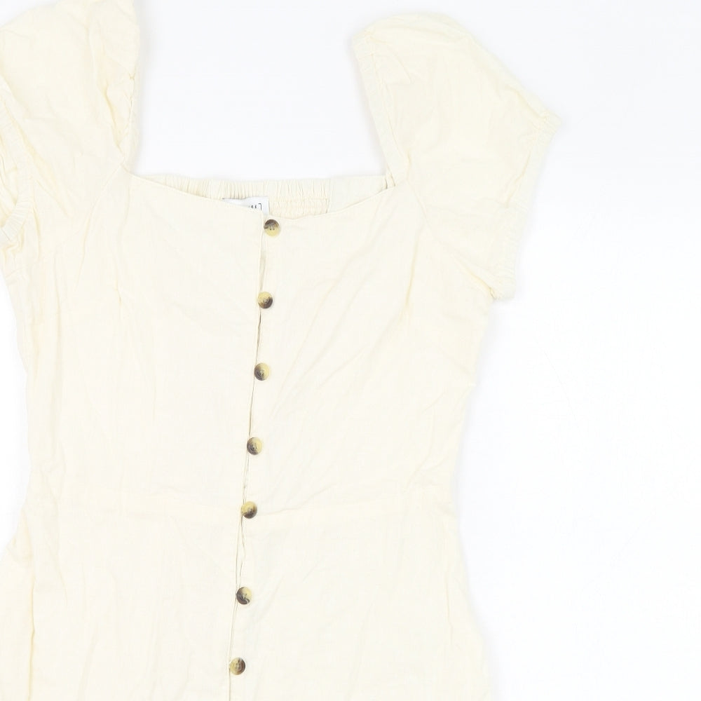 Warehouse Womens Ivory  Cotton A-Line  Size 10  Square Neck Button