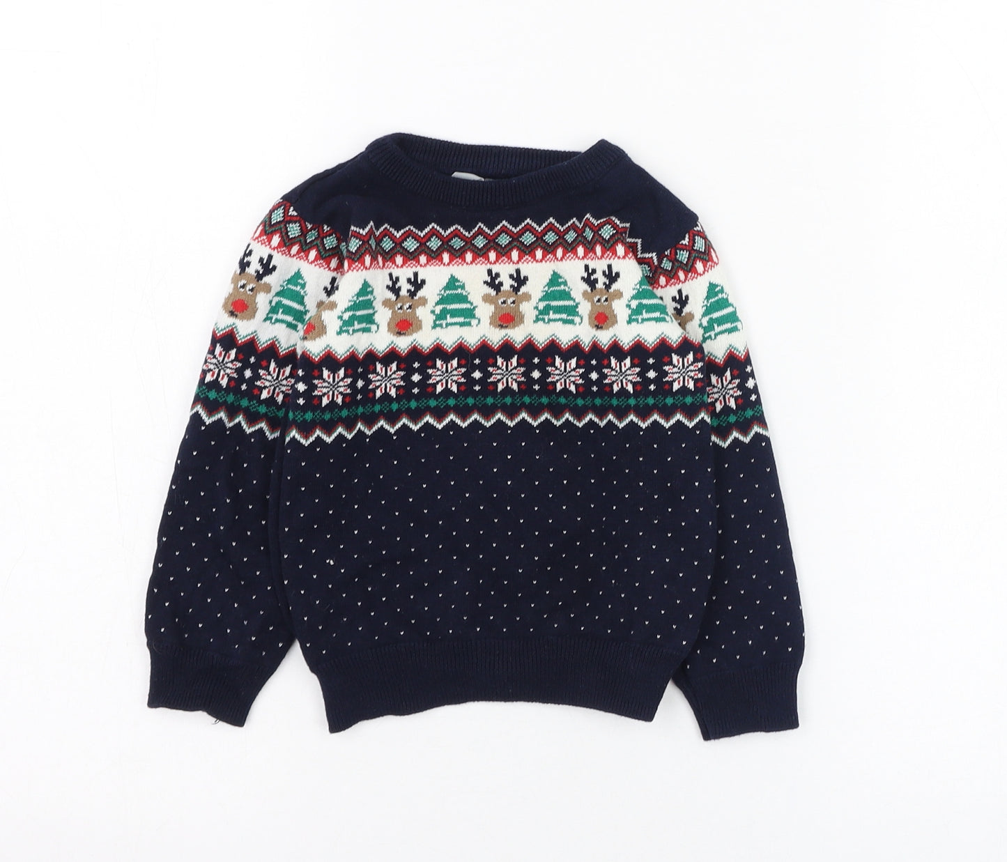 Primark Boys Blue Fair Isle Cotton Pullover Jumper Size 24 Months  Pullover - Christmas