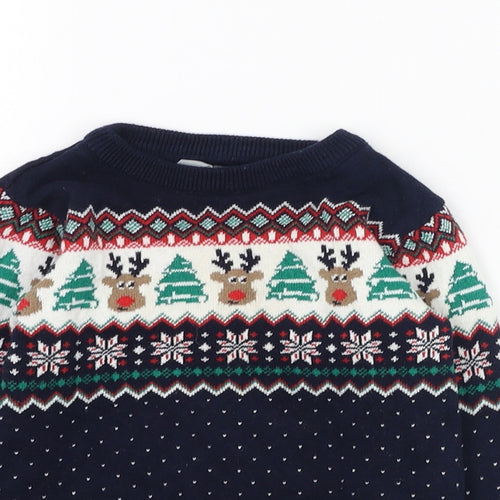 Primark Boys Blue Fair Isle Cotton Pullover Jumper Size 24 Months  Pullover - Christmas