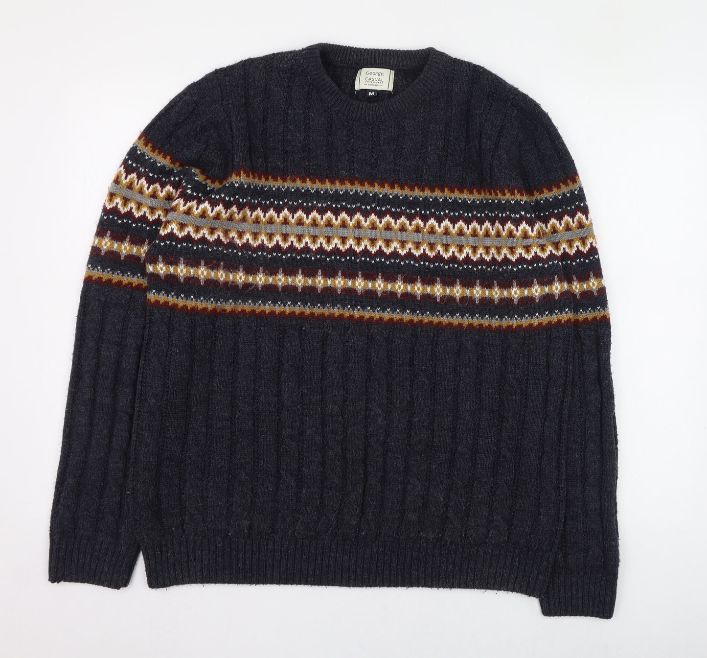 George Mens Black Round Neck  Acrylic Pullover Jumper Size M