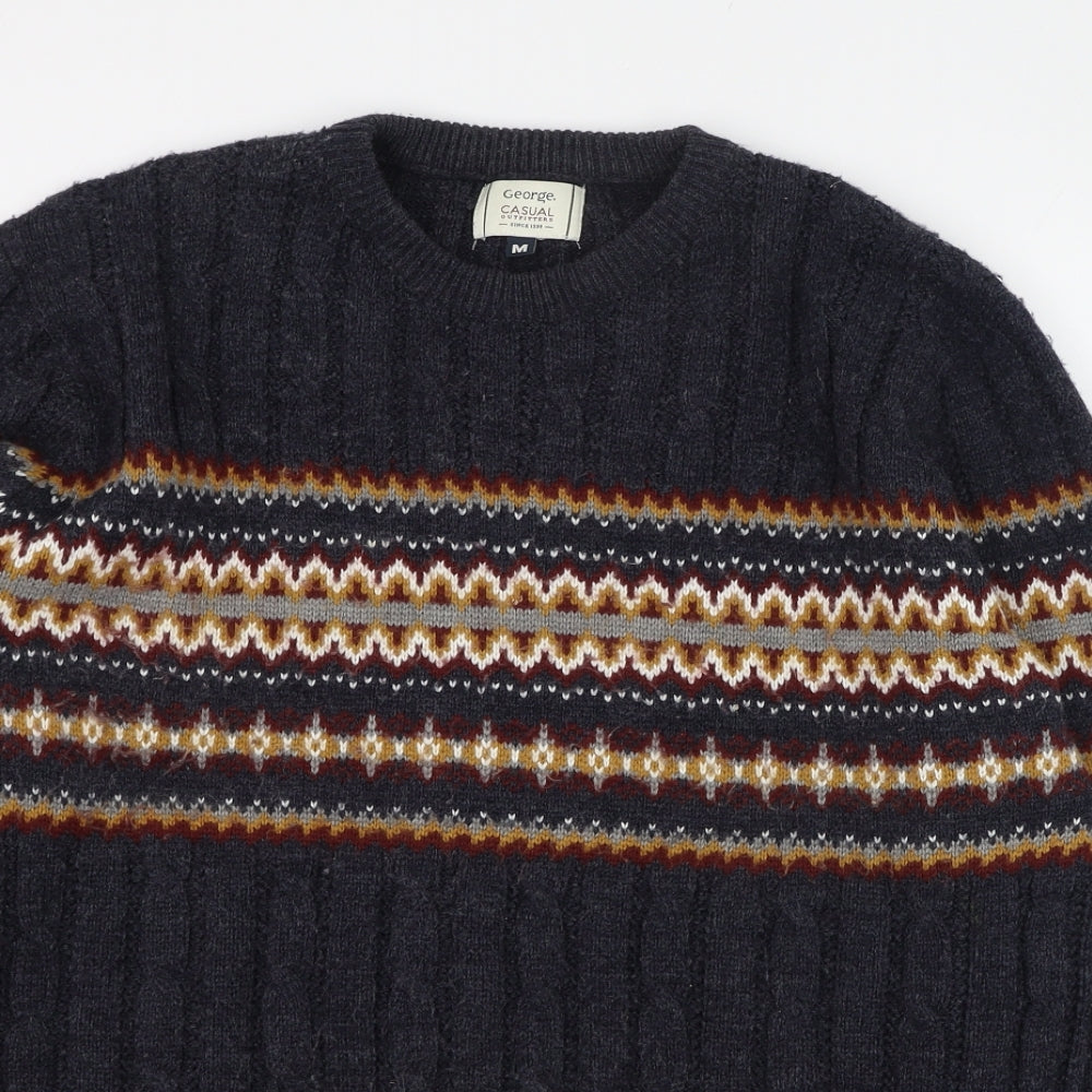 George Mens Black Round Neck  Acrylic Pullover Jumper Size M