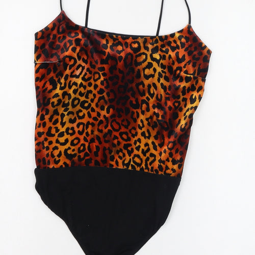Edge Street Womens Orange Animal Print Polyester Bodysuit One-Piece Size 10  Hook & Loop
