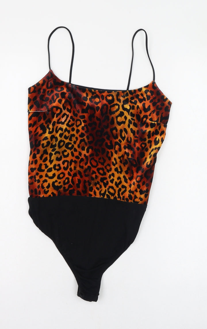Edge Street Womens Orange Animal Print Polyester Bodysuit One-Piece Size 10 Hook & Loop