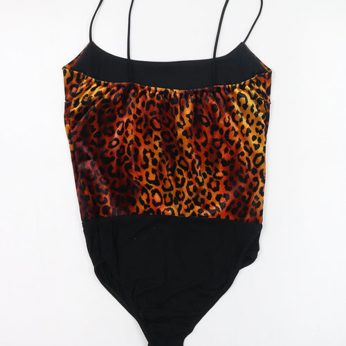 Edge Street Womens Orange Animal Print Polyester Bodysuit One-Piece Size 10  Hook & Loop