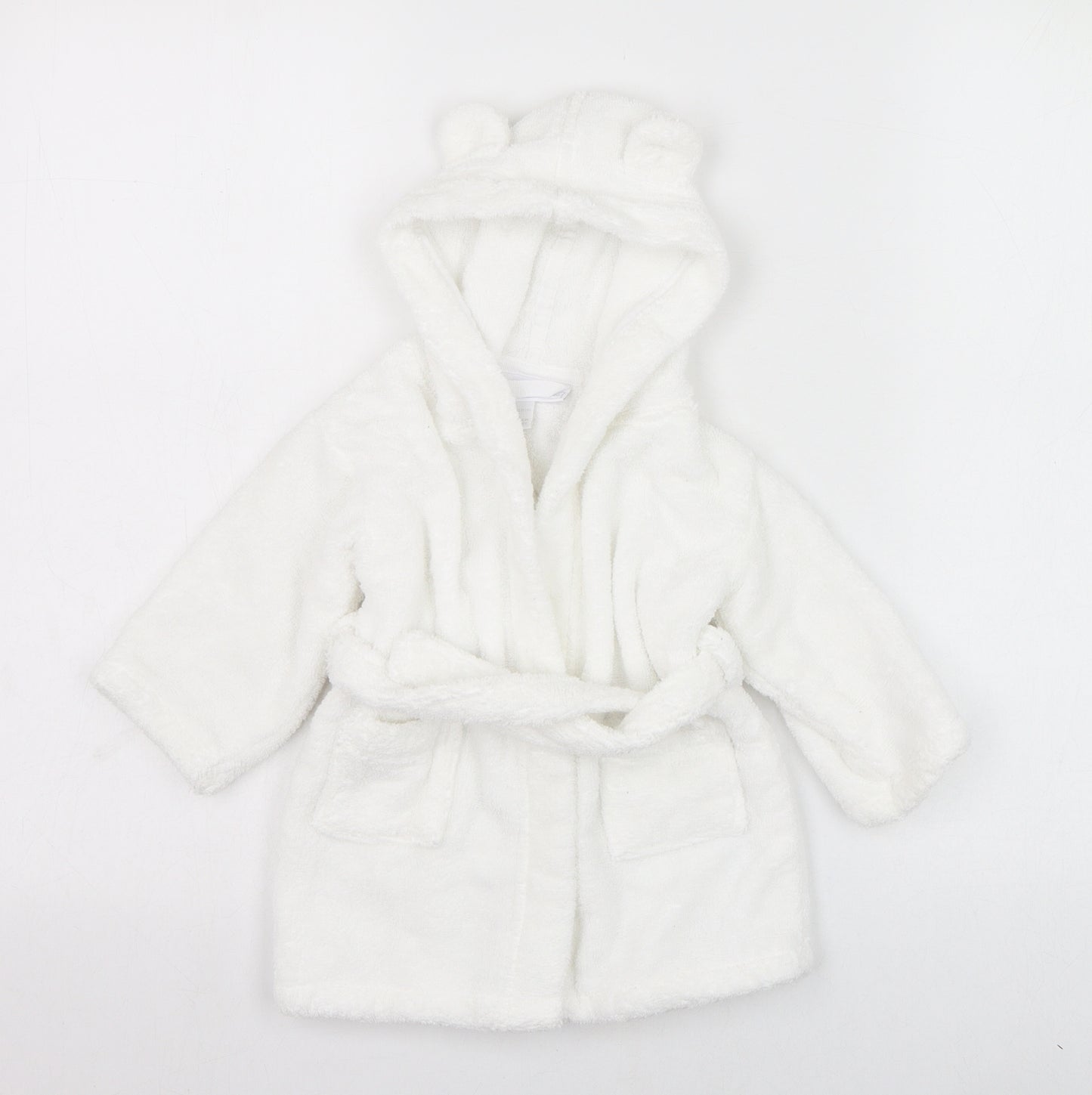 The Little White Company Baby White Solid Cotton Kimono Gown Size 6-9 Months  Tie