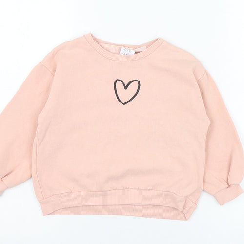 Zara Girls Pink  Cotton Pullover Sweatshirt Size 4-5 Years  Pullover