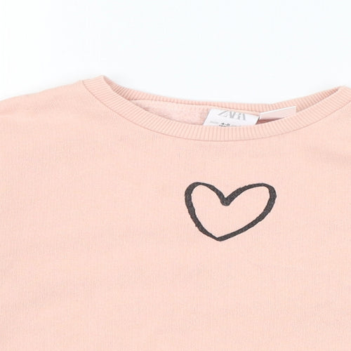 Zara Girls Pink  Cotton Pullover Sweatshirt Size 4-5 Years  Pullover