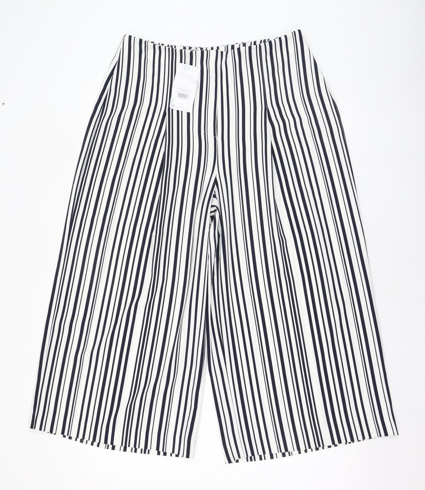 Warehouse Womens Ivory Striped Polyester Cropped Trousers Size 14 L22 in Regular Zip