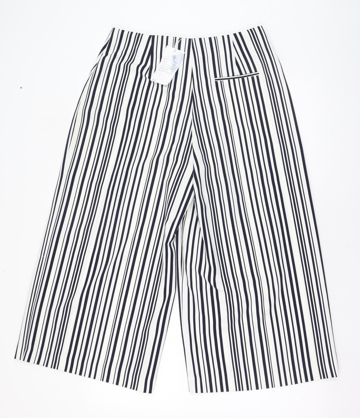 Warehouse Womens Ivory Striped Polyester Cropped Trousers Size 14 L22 in Regular Zip