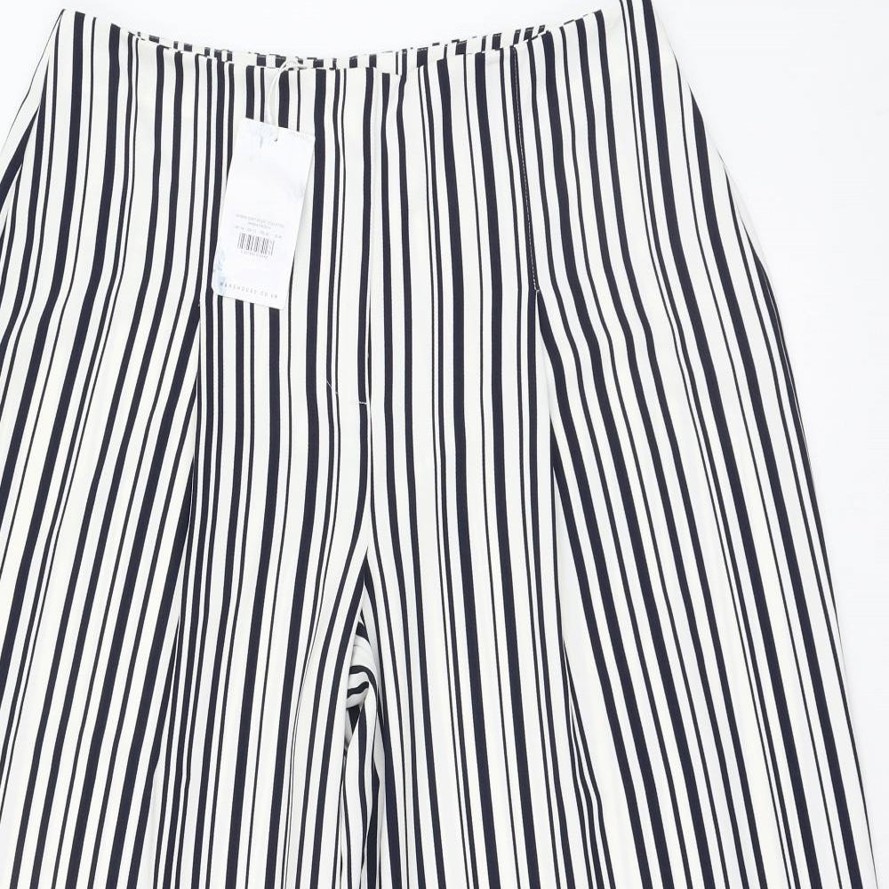 Warehouse Womens Ivory Striped Polyester Cropped Trousers Size 14 L22 in Regular Zip