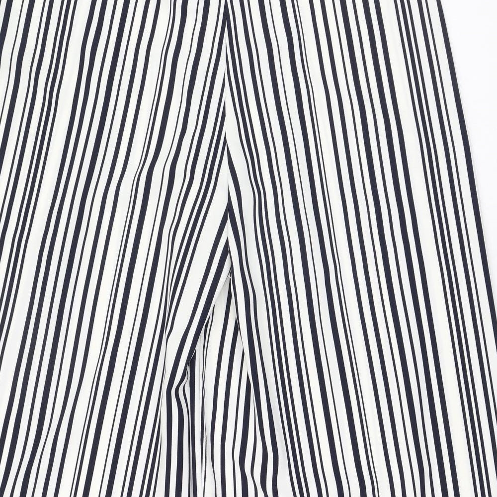 Warehouse Womens Ivory Striped Polyester Cropped Trousers Size 14 L22 in Regular Zip