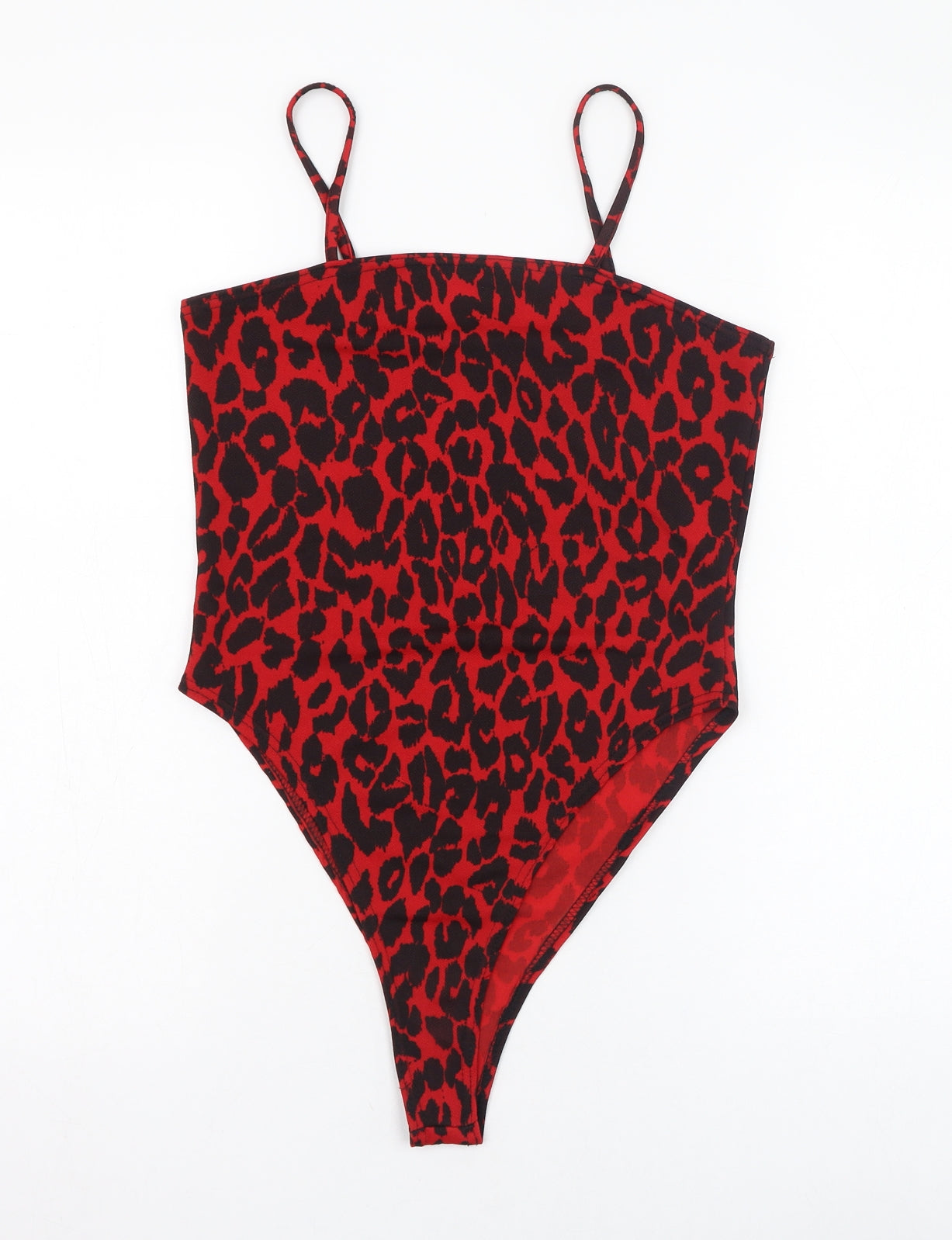 Boohoo Womens Red Animal Print Polyester Bodysuit One-Piece Size 12  Pullover