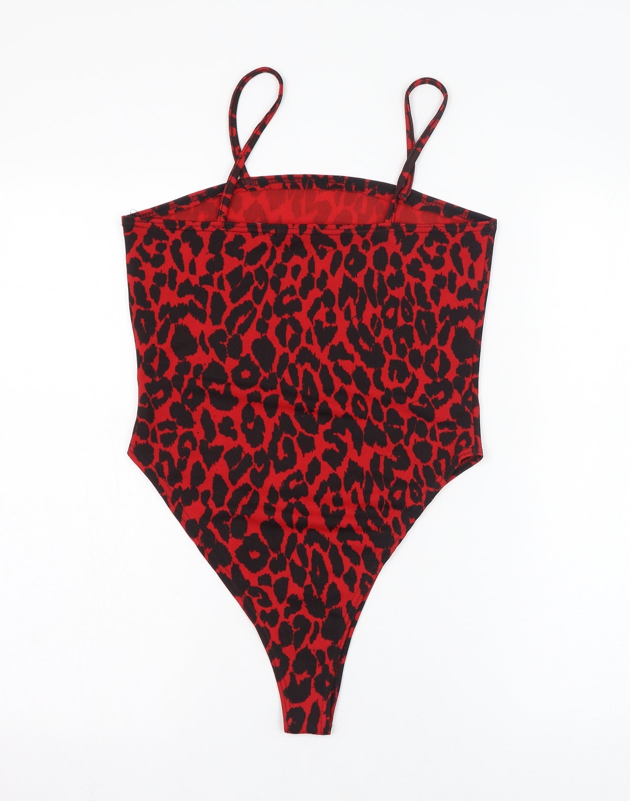 Boohoo Womens Red Animal Print Polyester Bodysuit One-Piece Size 12  Pullover