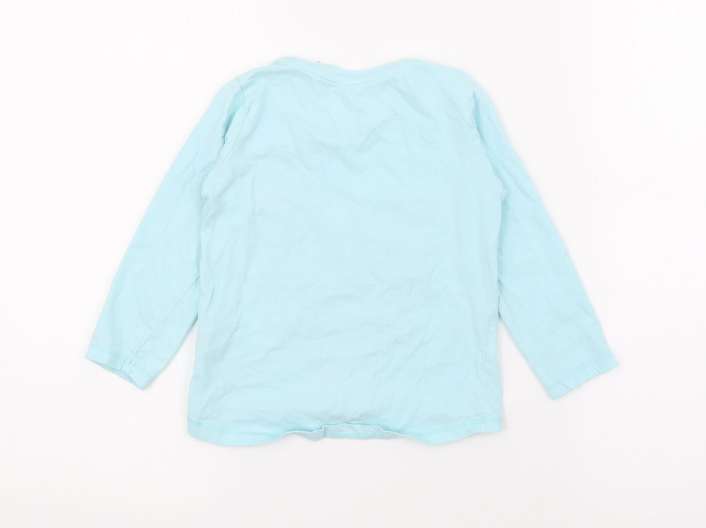 Dunnes Stores Girls Blue  Cotton Pullover T-Shirt Size 2-3 Years Crew Neck  - Butterfly