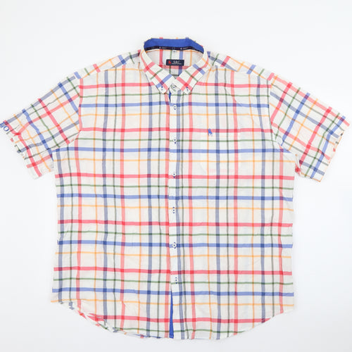 S&C Mens White Plaid Polyester  Button-Up Size M Collared Button