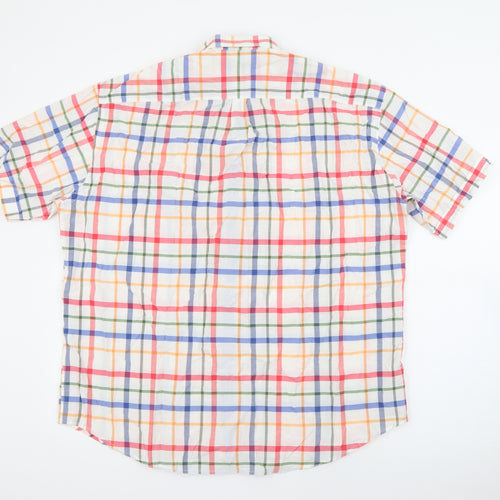 S&C Mens White Plaid Polyester  Button-Up Size M Collared Button