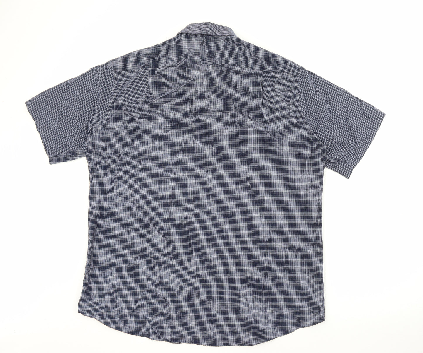 Marks and Spencer Mens Blue Check Cotton  Button-Up Size 17 Collared Button