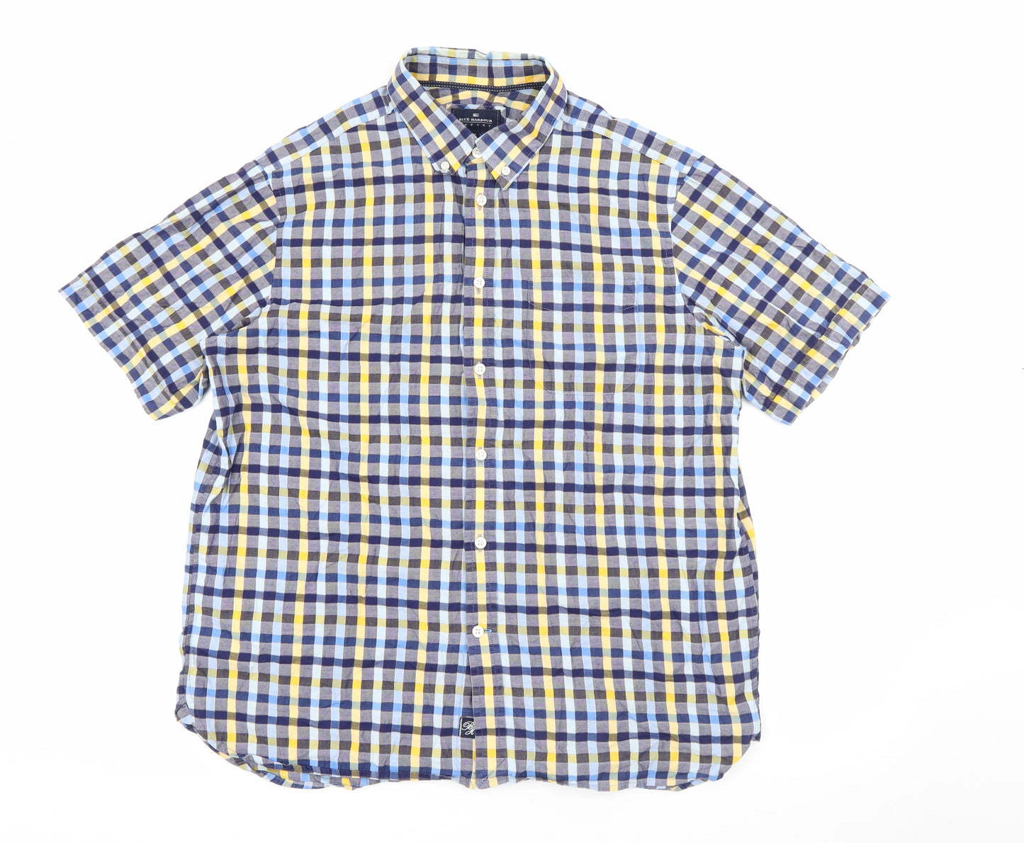 Marks and Spencer Mens Blue Plaid Cotton  Button-Up Size XL Collared Button