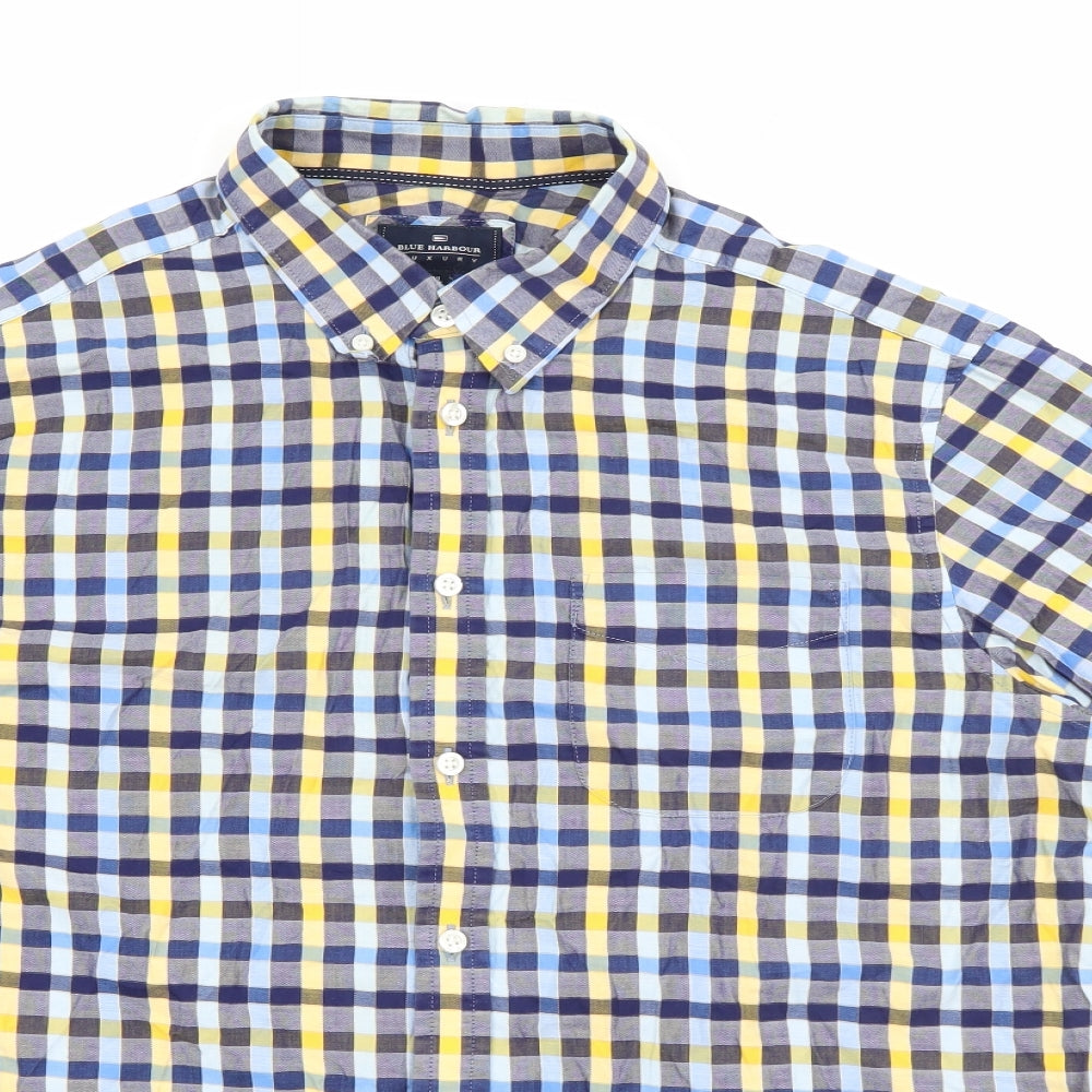 Marks and Spencer Mens Blue Plaid Cotton  Button-Up Size XL Collared Button