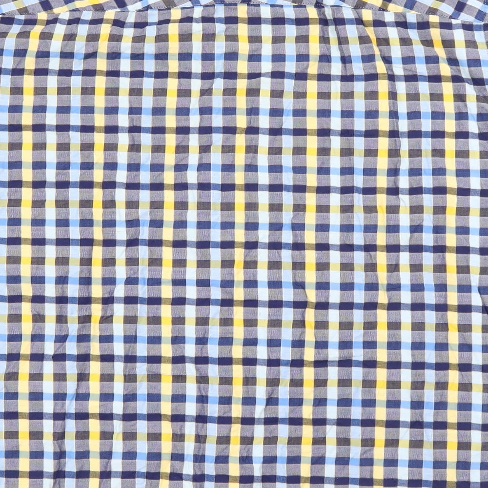 Marks and Spencer Mens Blue Plaid Cotton  Button-Up Size XL Collared Button