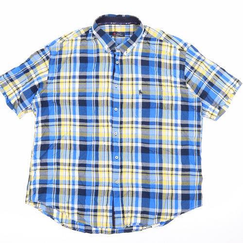 S&C Mens Blue Plaid Polyester  Button-Up Size M Collared Button