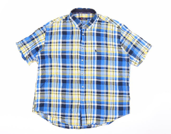 S&C Mens Blue Plaid Polyester Button-Up Size M Collared Button