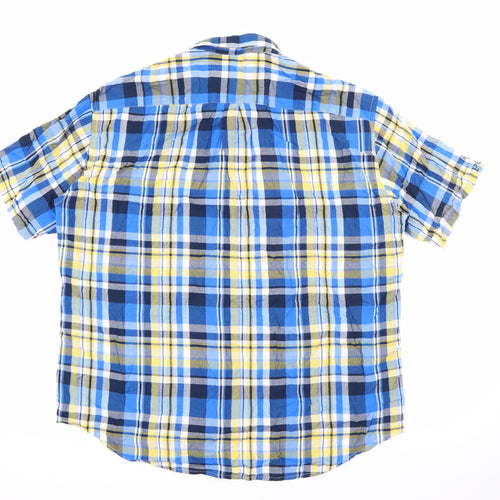 S&C Mens Blue Plaid Polyester  Button-Up Size M Collared Button