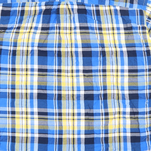 S&C Mens Blue Plaid Polyester  Button-Up Size M Collared Button