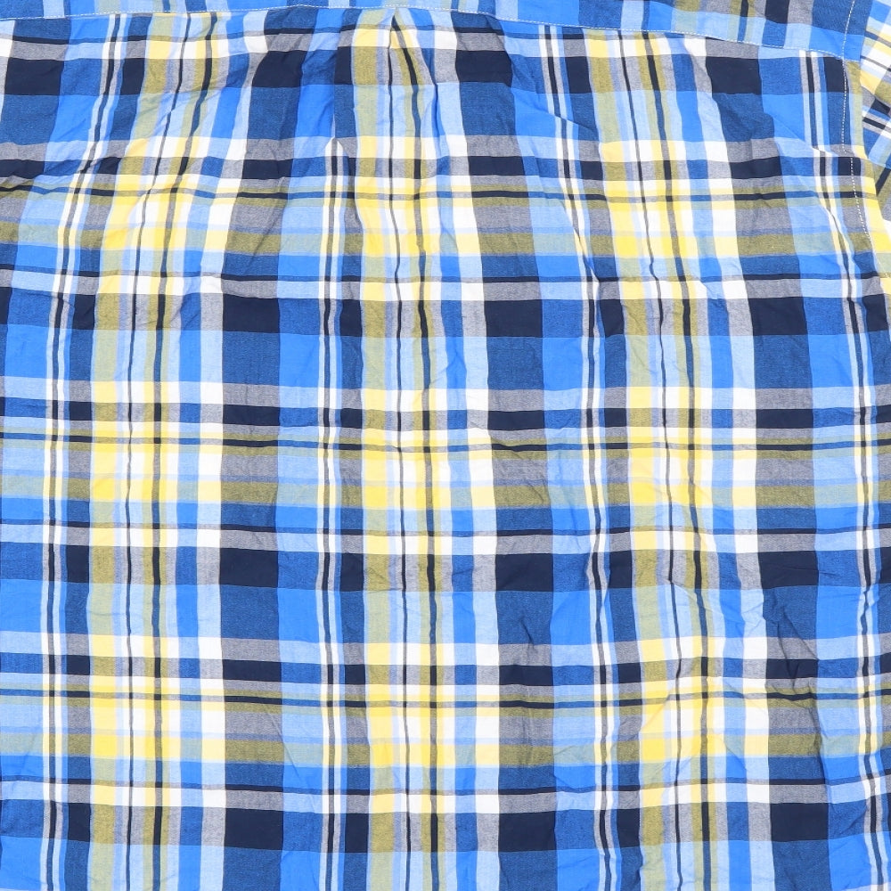 S&C Mens Blue Plaid Polyester  Button-Up Size M Collared Button