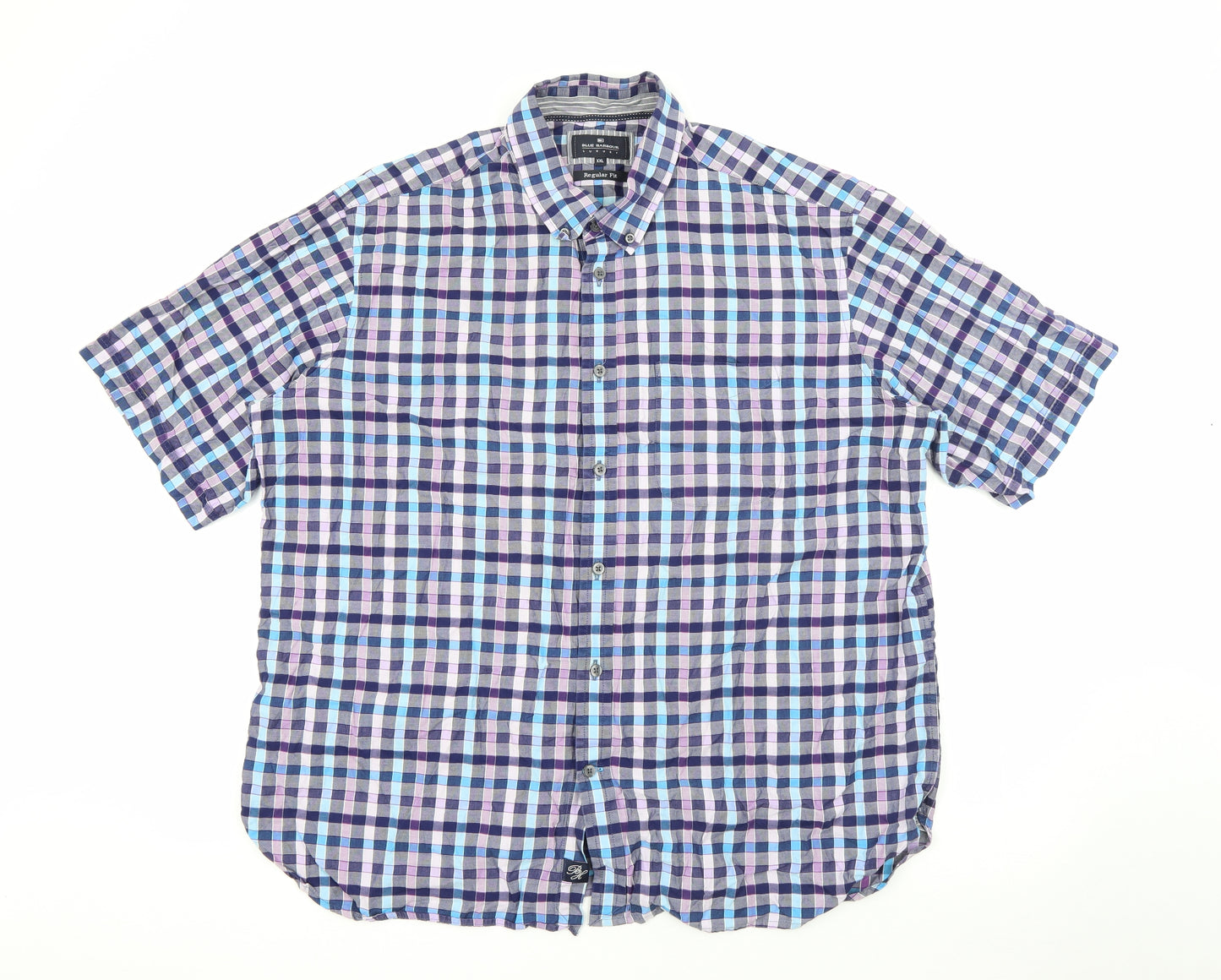 Marks and Spencer Mens Purple Plaid Cotton  Button-Up Size 2XL Collared Button