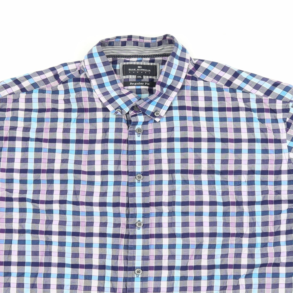 Marks and Spencer Mens Purple Plaid Cotton  Button-Up Size 2XL Collared Button