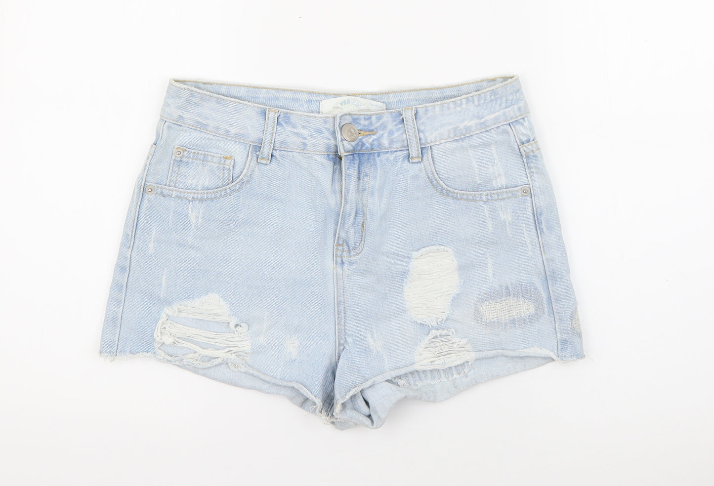 YesYes Womens Blue  Cotton Mom Shorts Size 10  Regular Button