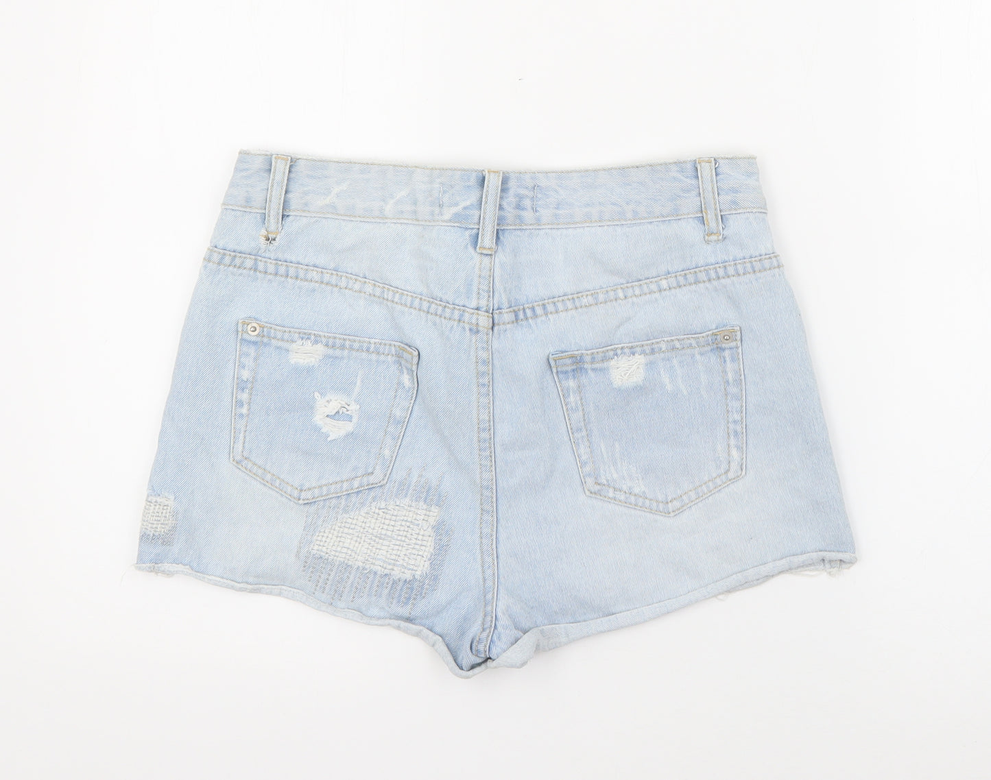 YesYes Womens Blue  Cotton Mom Shorts Size 10  Regular Button