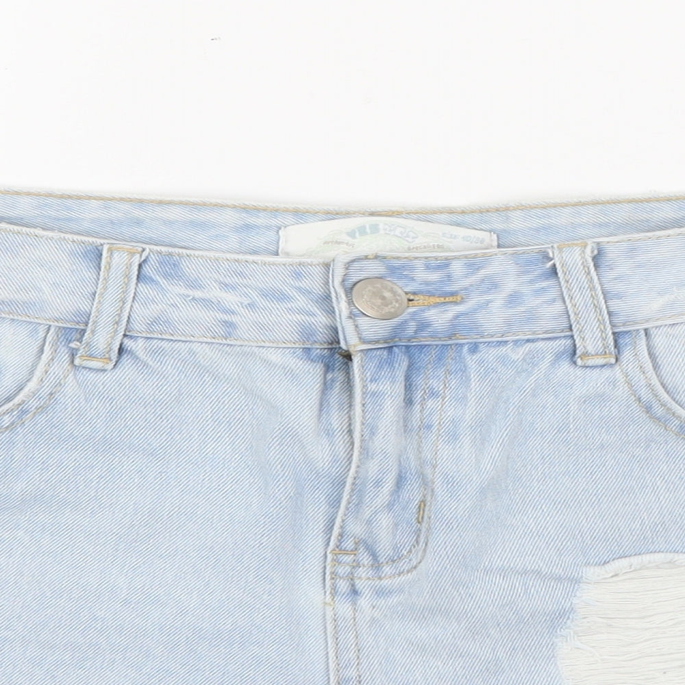 YesYes Womens Blue  Cotton Mom Shorts Size 10  Regular Button