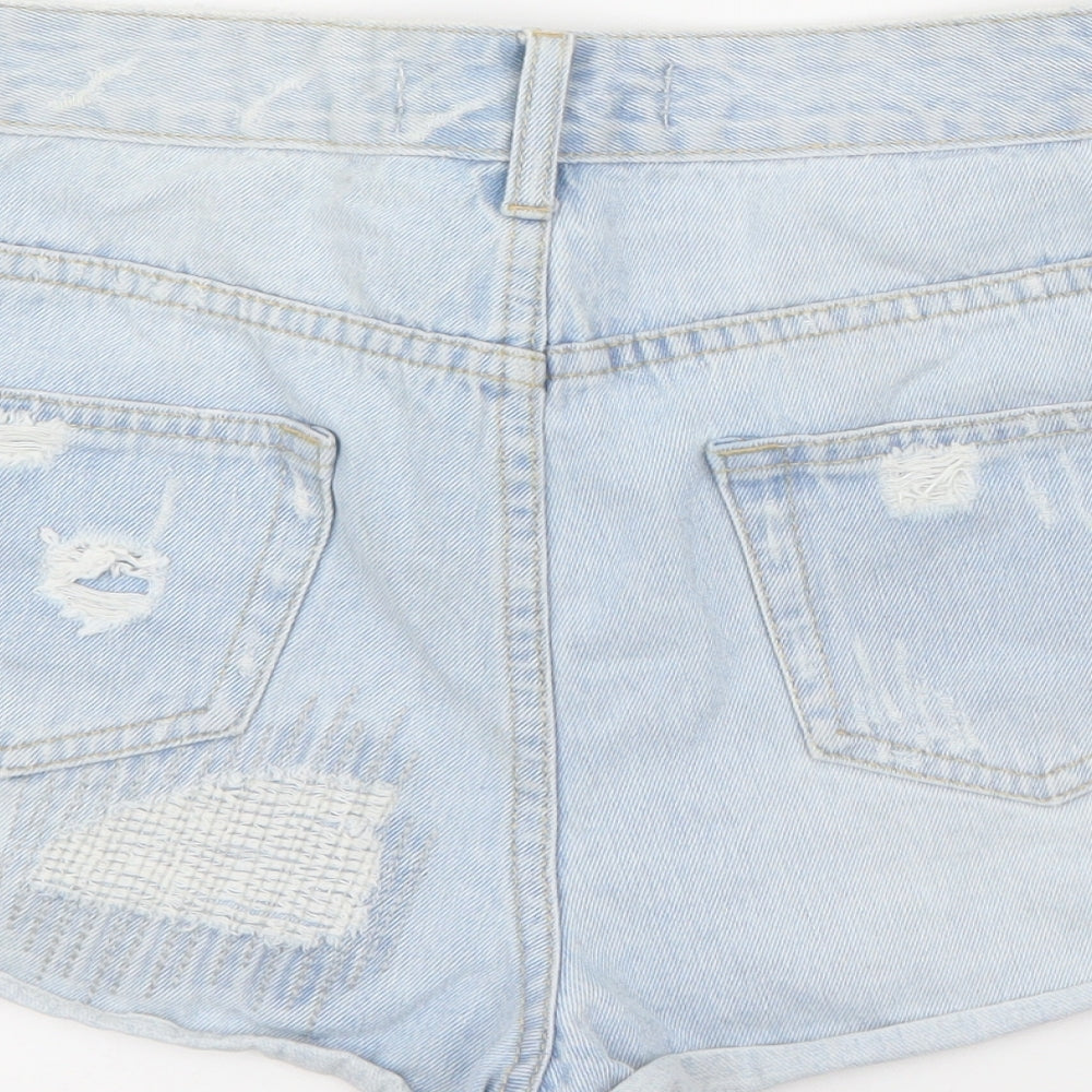 YesYes Womens Blue  Cotton Mom Shorts Size 10  Regular Button
