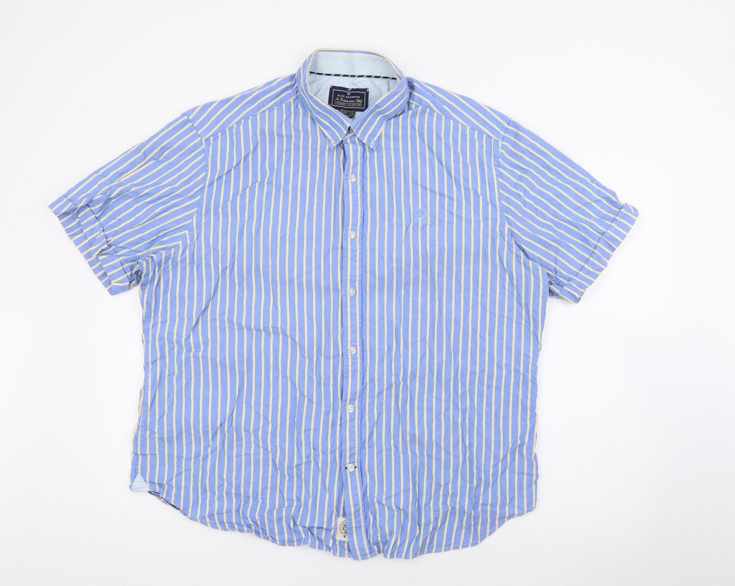 Marks and Spencer Mens Blue Striped Cotton  Button-Up Size 2XL Collared Button