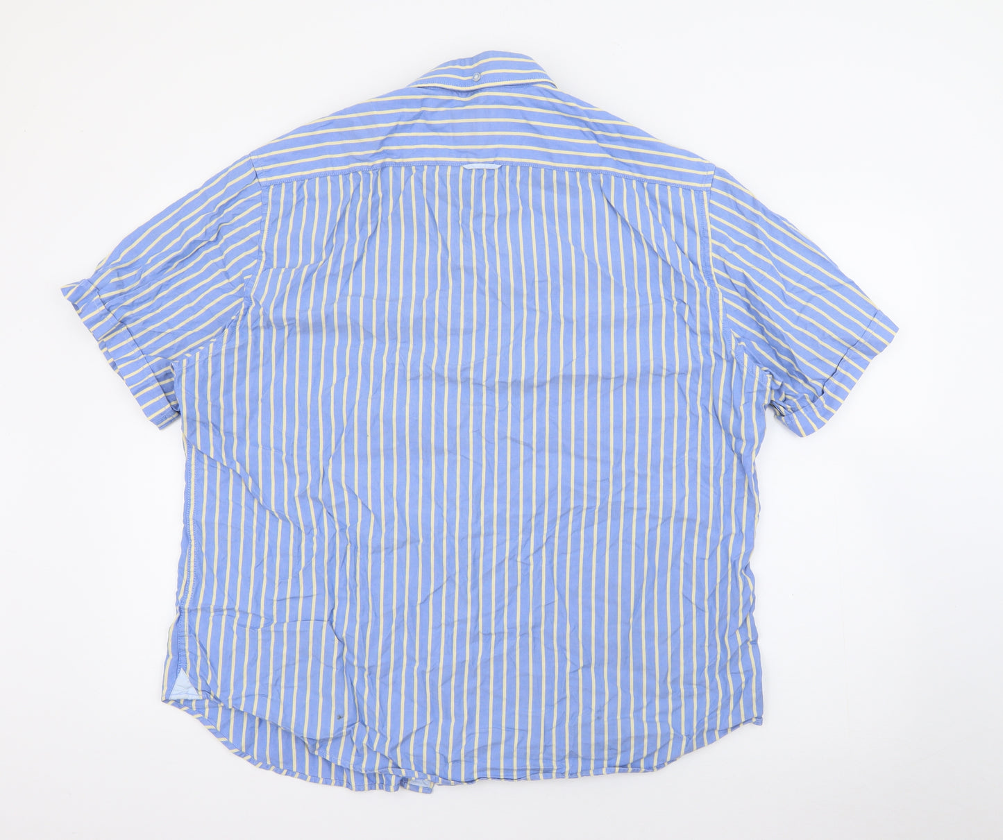 Marks and Spencer Mens Blue Striped Cotton  Button-Up Size 2XL Collared Button