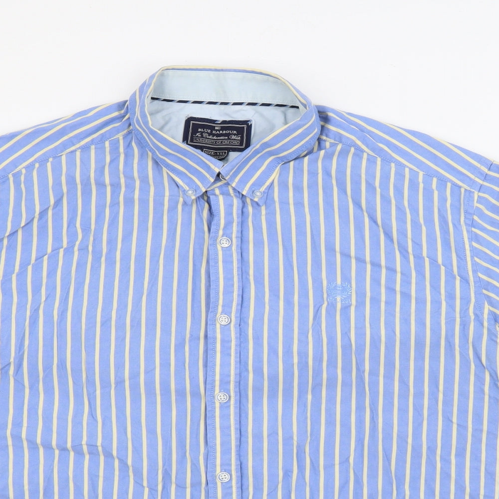 Marks and Spencer Mens Blue Striped Cotton  Button-Up Size 2XL Collared Button