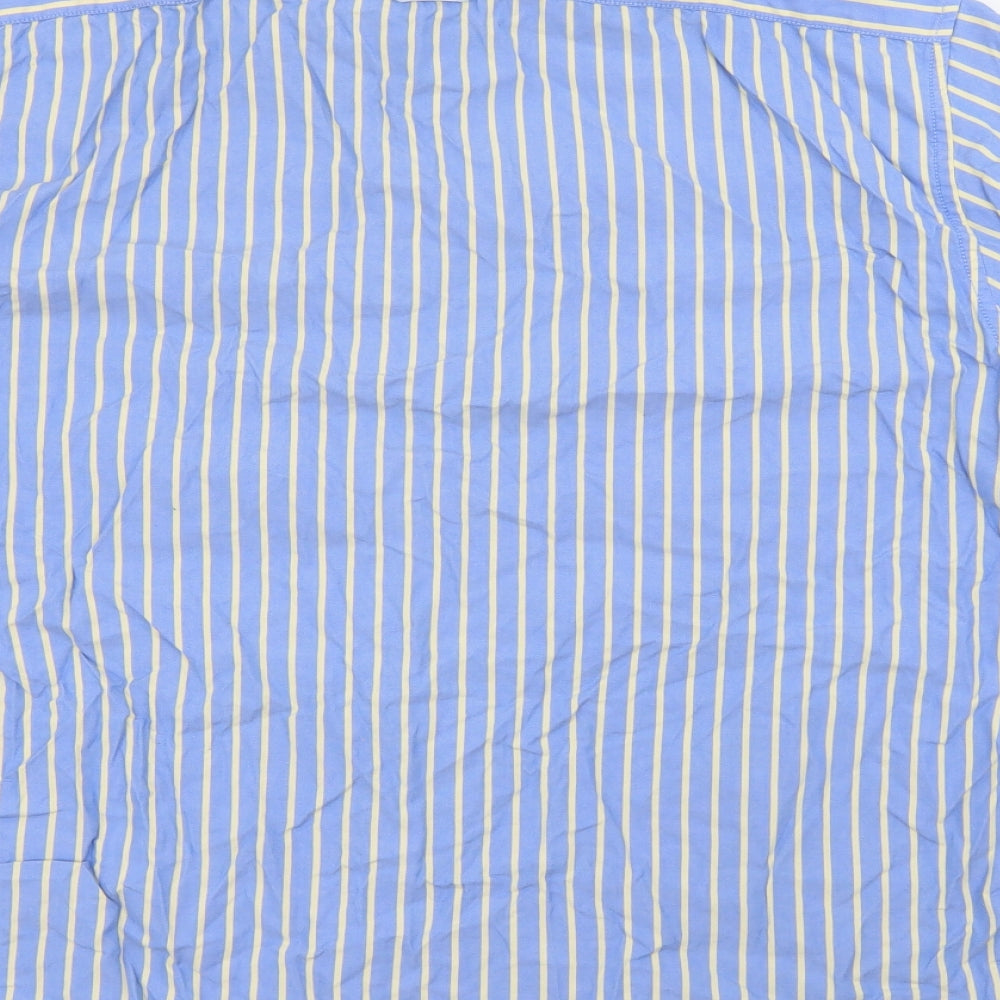 Marks and Spencer Mens Blue Striped Cotton  Button-Up Size 2XL Collared Button