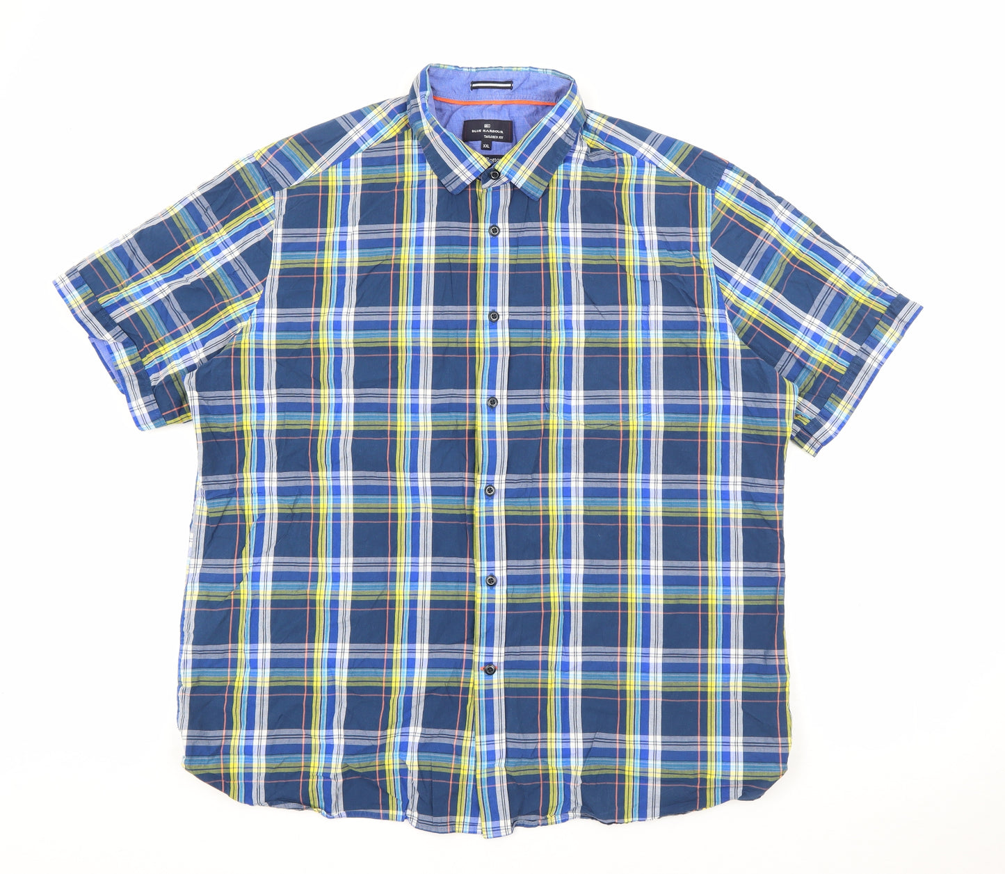 Marks and Spencer Mens Blue Plaid Cotton  Button-Up Size 2XL Collared Button