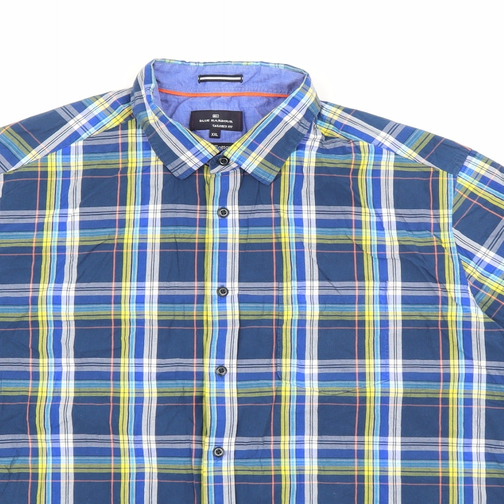 Marks and Spencer Mens Blue Plaid Cotton  Button-Up Size 2XL Collared Button
