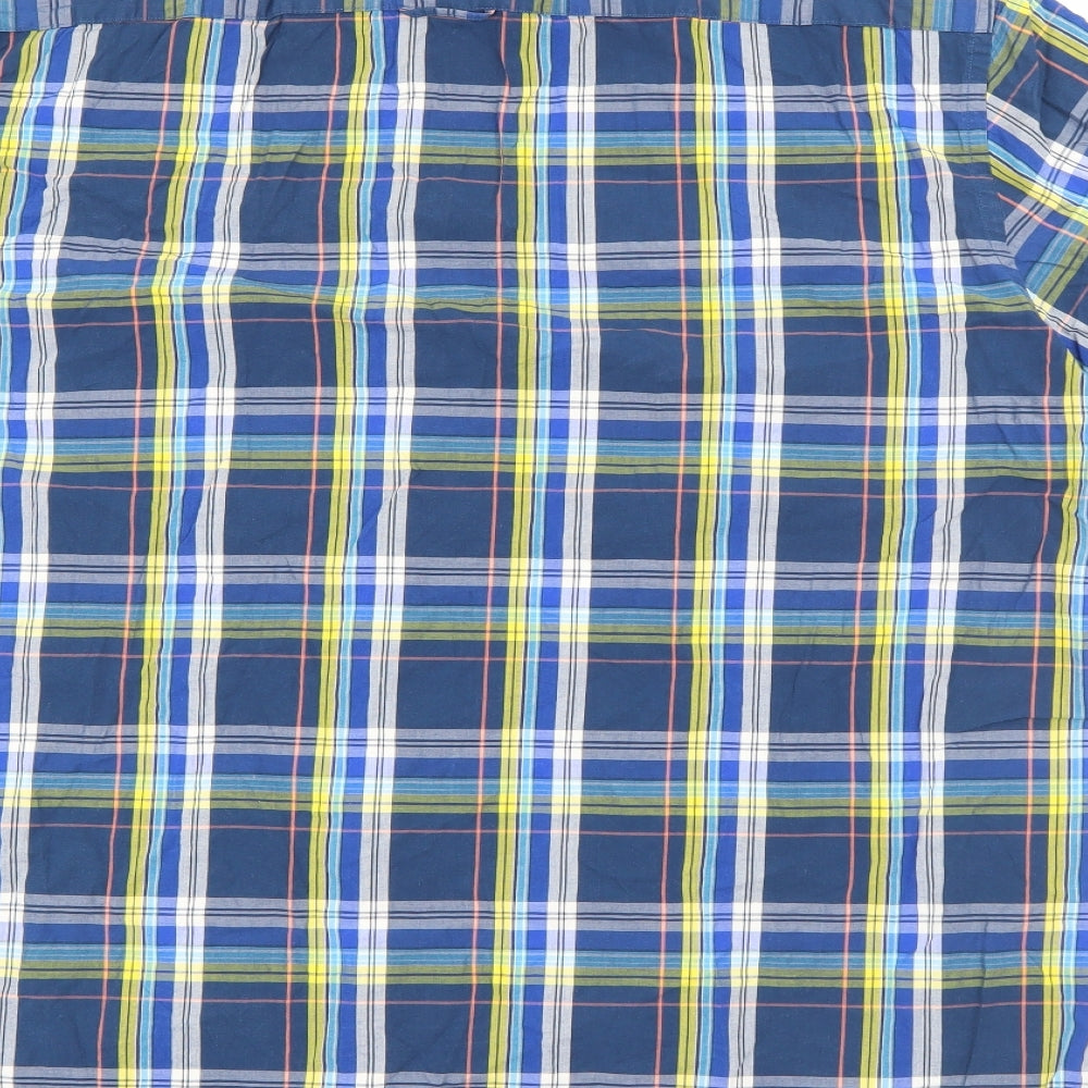 Marks and Spencer Mens Blue Plaid Cotton  Button-Up Size 2XL Collared Button