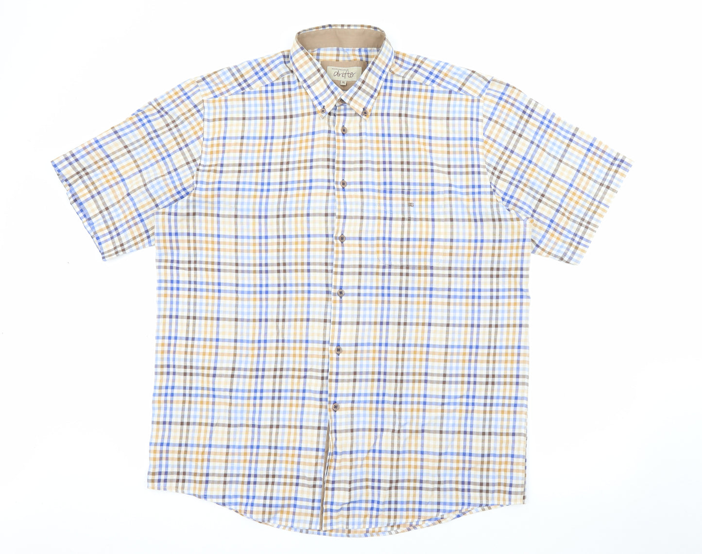 Daniel Grahame Mens Beige Plaid Polyester  Button-Up Size XL Collared Button