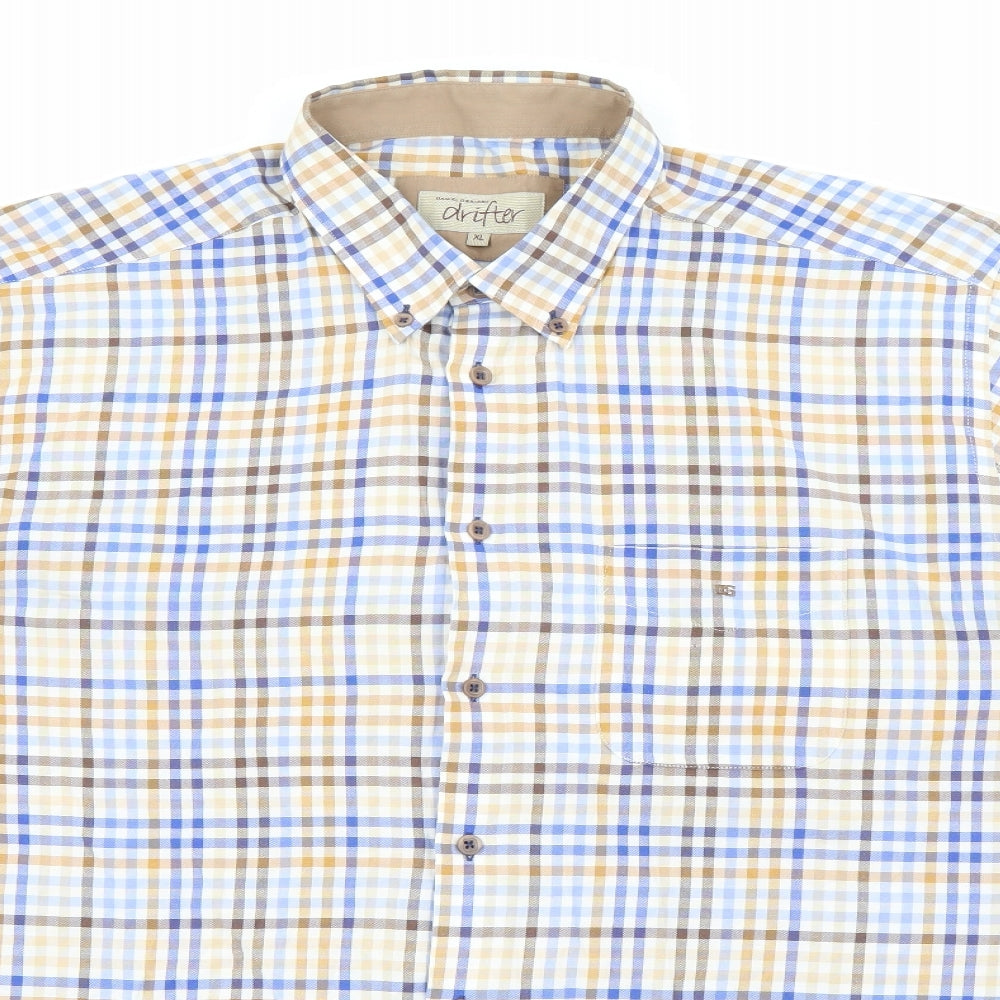 Daniel Grahame Mens Beige Plaid Polyester  Button-Up Size XL Collared Button