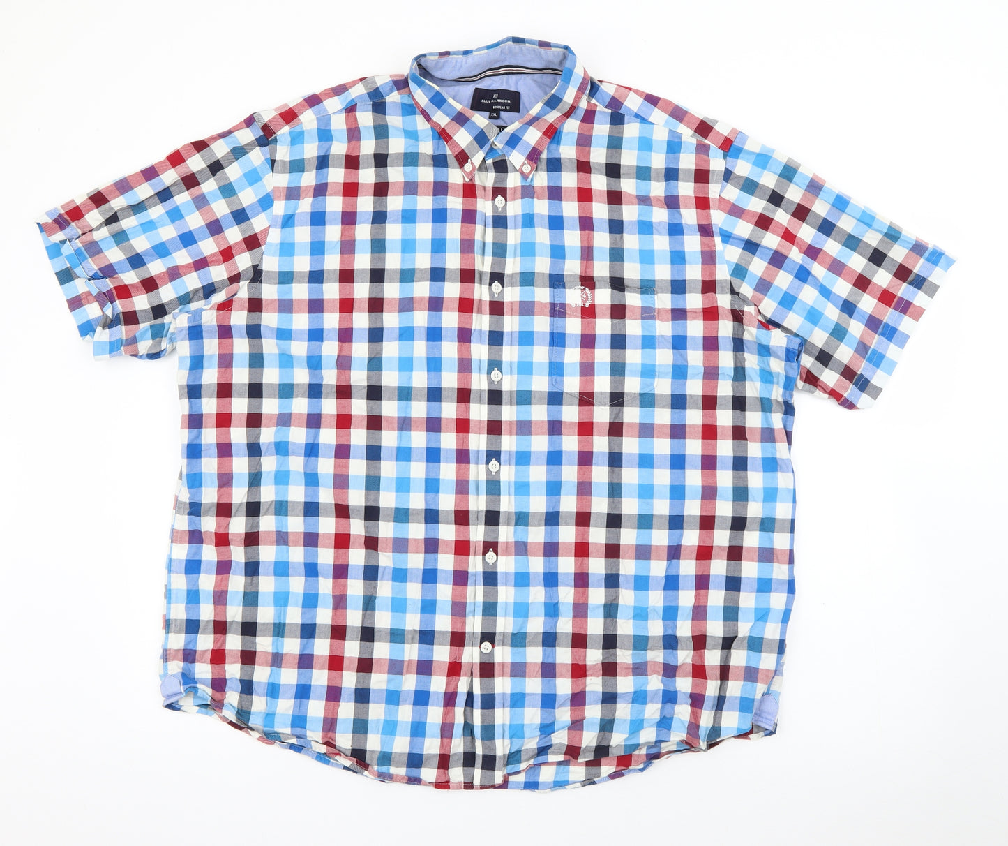 Marks and Spencer Mens Blue Plaid Cotton  Button-Up Size 2XL Collared Button