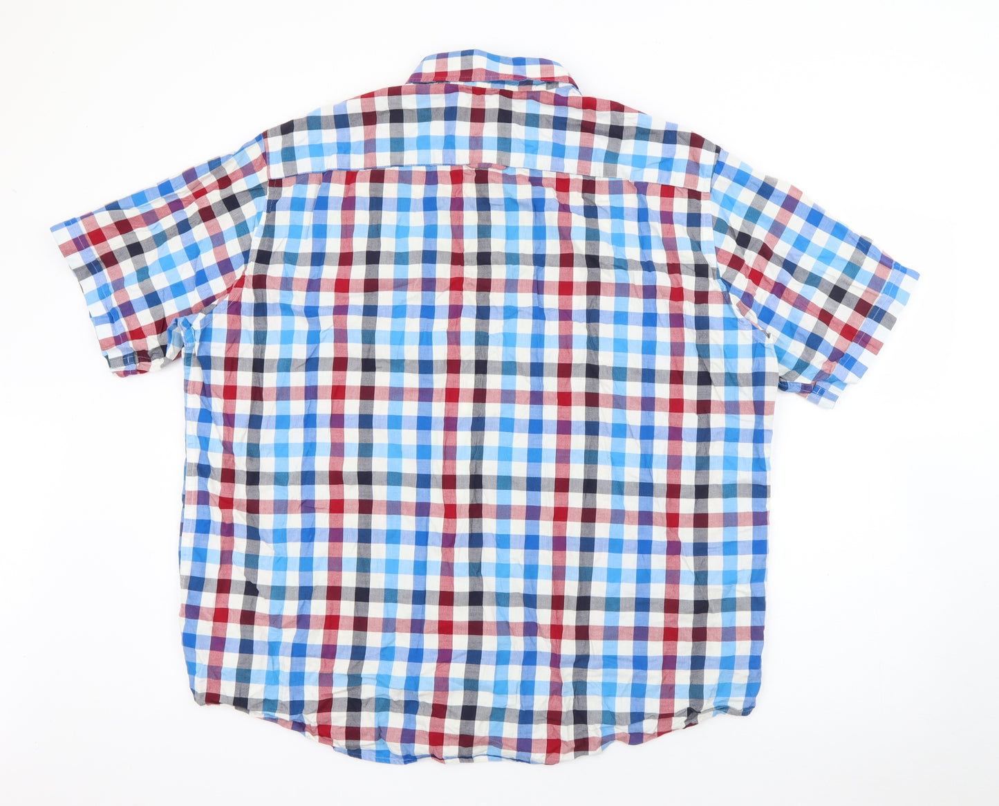 Marks and Spencer Mens Blue Plaid Cotton  Button-Up Size 2XL Collared Button