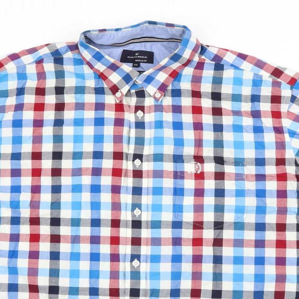 Marks and Spencer Mens Blue Plaid Cotton  Button-Up Size 2XL Collared Button