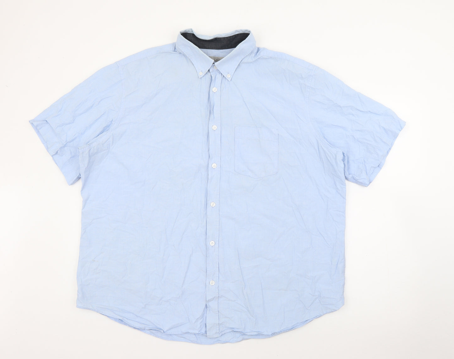 Marks and Spencer Mens Blue  Cotton  Button-Up Size 2XL Collared Buckle